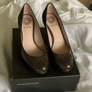 Vince Camuto Elegant Black Patterned Heels